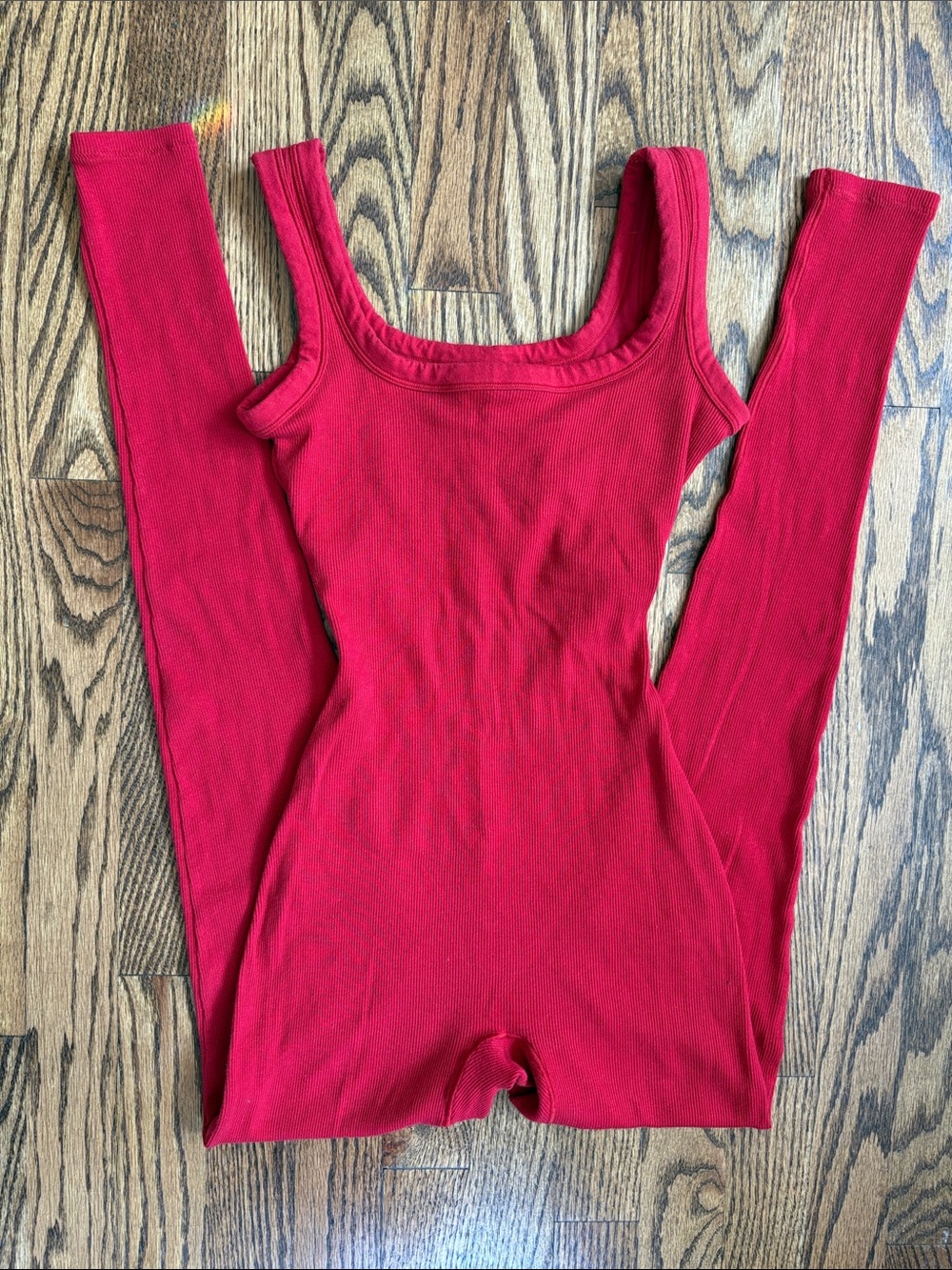 SKIMS red cotton ribbed tank catsuit, bodycon size XS. Like new condition